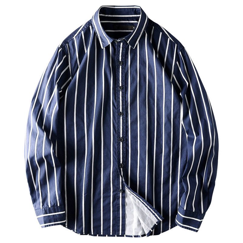 Export South Korea Single Export Tail Single Shirt Men's Cut Label Original Single Drape Stripes Spring Summer Cotton Long Sleeve Shirt
