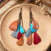 Orecchini Bohemien Vintage Foglia Piuma - Ganci ad Anello a Catena Lunga Stile Etnico per Donna