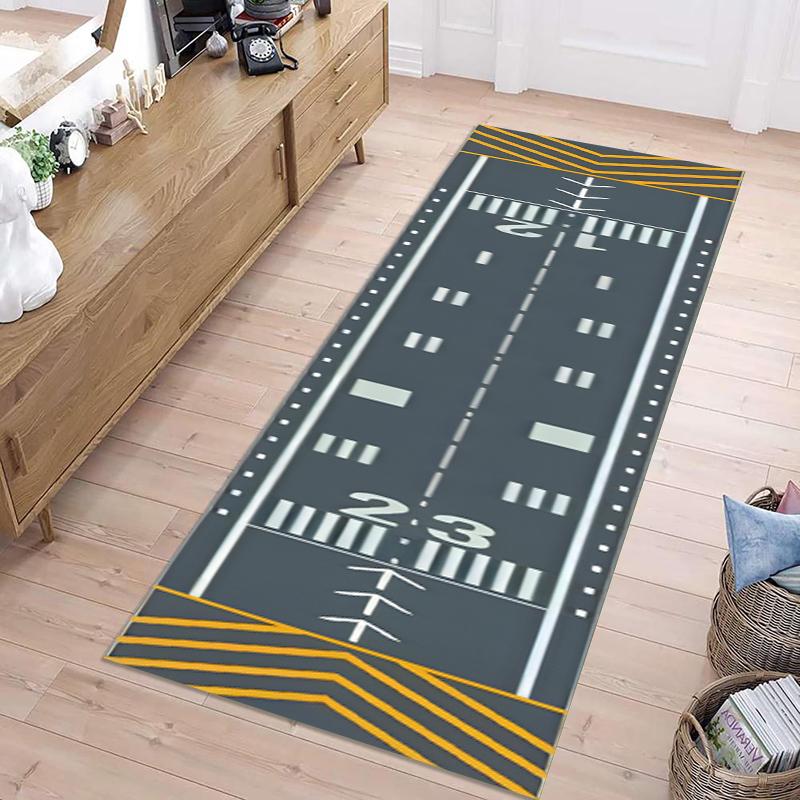 

Aviation Control Map Long Runner Rug Detailed Runway & Aircraft Print Durable Non-slip Decorative Carpet for Hallway Entryway 50x150CM