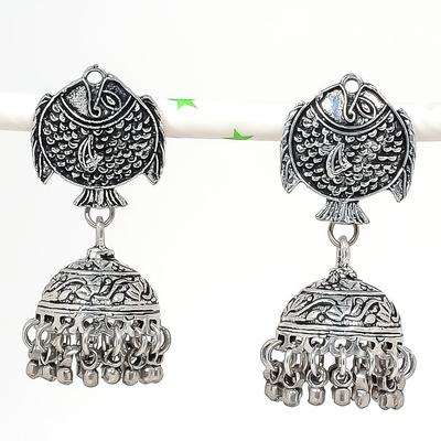 Natural Indian Look Jhumki Gemstone Silver Tribal Bali Earring 1.97" m7V08