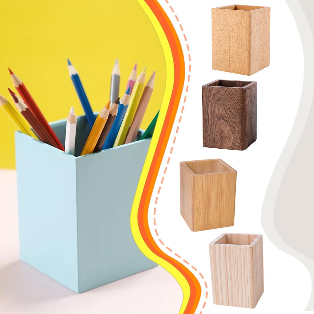 Wooden Pencil Stationery Organizer, Square Cup Holder, Black Walnut Wood, Desk Decoration, for Stationery, Make
