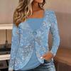 Tops for Women Flower Print Long Sleeve Fake Two‑Piece Top Fall Casual Slim Pullover Women's Long Sleeve Top