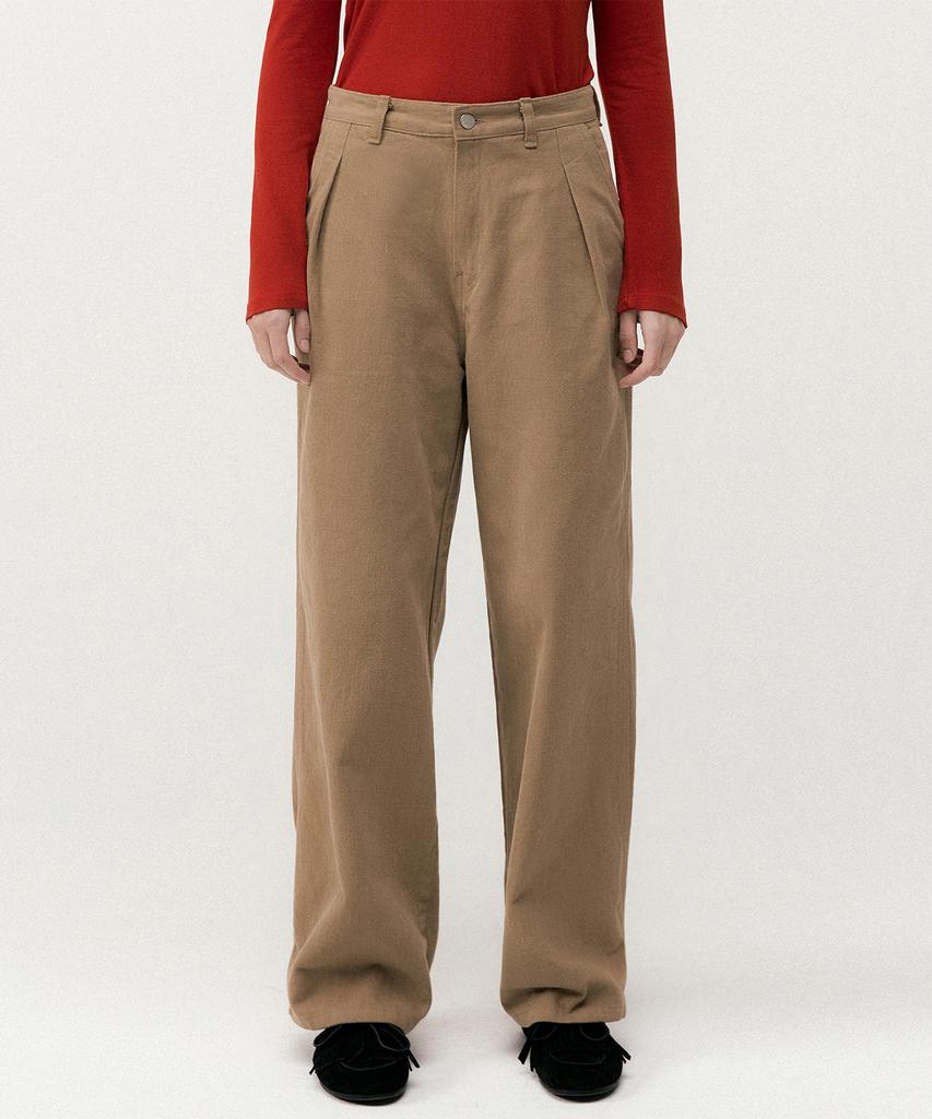 LOEIL Snap Wide Brushed Cotton Pants - Light Brown