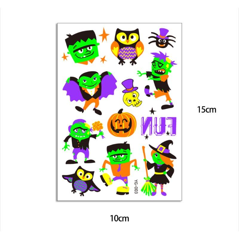 1pc Luminous Tattoo Ghost Taty Fake Tattoo Glowing In Dark Waterproof Temporary Tattoo Stickers Halloween Party for Kids