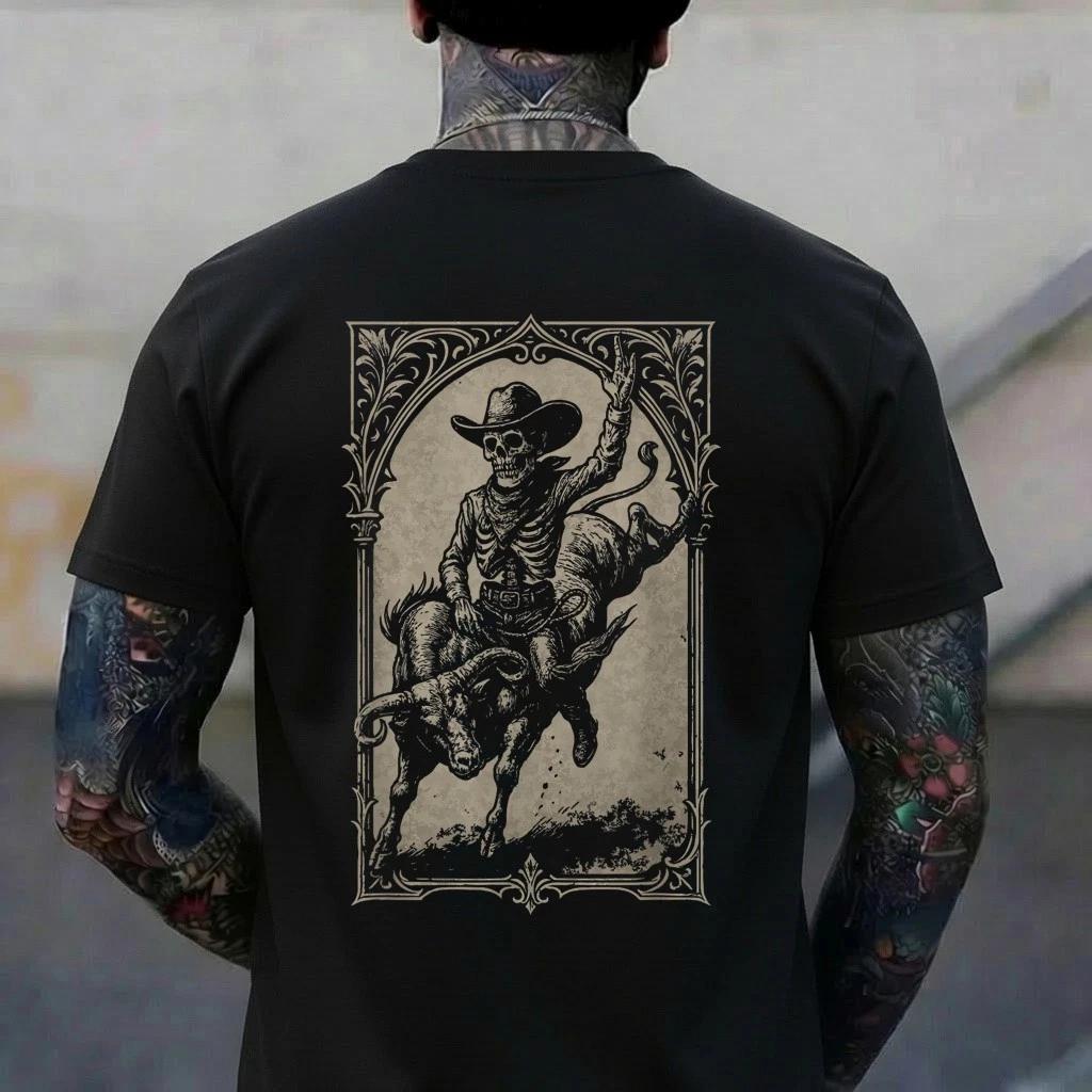 Skeleton Cowboy Bull Rider Western Gothic Grunge Goth Skull T-Shirt 4XL