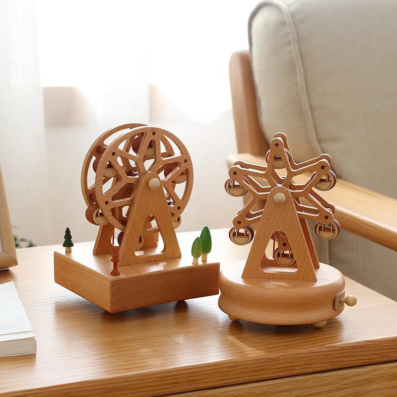 Wooden Music Box Home Creative Solid Wood Carousel Ferris Wheel Crafts Valentine's Day Gift Decoration Box christmas music box