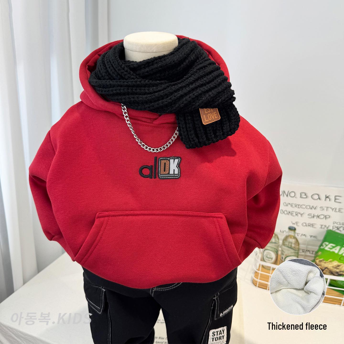 Boys 2025 Winter Velvet Hoodie - Stylish, Warm, and Thickened 150 cm