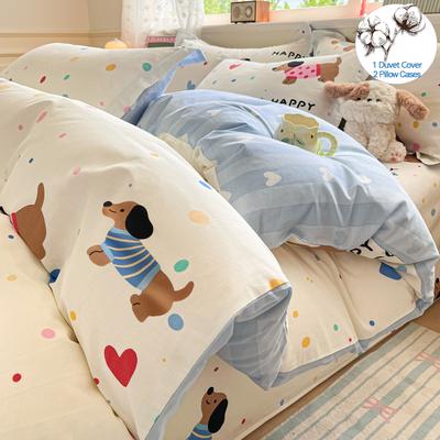 Cartoon Duvet Cover Set 100% Cotton 3pcs Bedding Set (1 Duvet Cover 2 Pillowcases) | Hypoallergenic, Fade Resistant Fabric