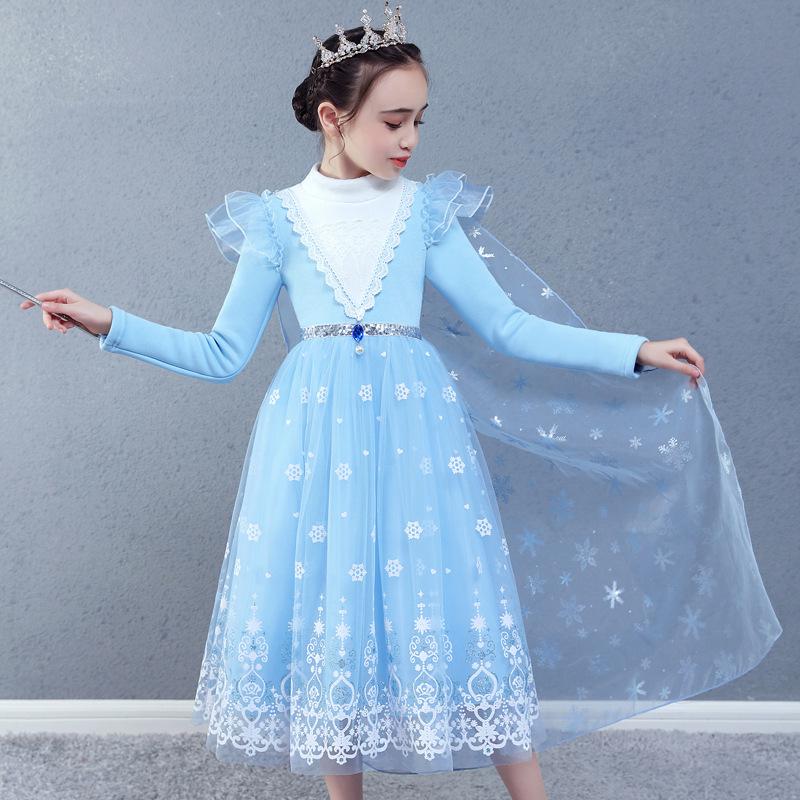 

Девочкино зимнее платье с флисовой подкладкой «Холодное сердце» Эльза - Модное вечернее платье принцессы 120cm