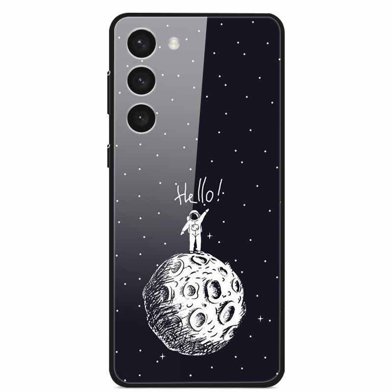 Tempered Glass Case For Samsung S23 Plus 5G Cover Galaxy S 23 Space Hard Back Coque For Samsung S23 Ultra S23+ Bumpers Funda Cat