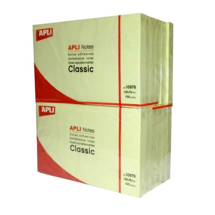 Notes repositionnables - APLI - 125x75 mm - Jaune - Bloc de 100 feuilles - Adhésif repositionnable