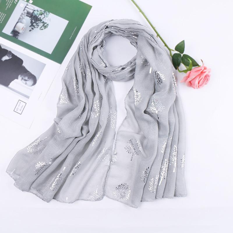 Summer New Cotton Scarf For Women Girls Students Silver Tree Linen Scarves Soft Knitting Viscose Shawl Spring Female Wrap Shawls