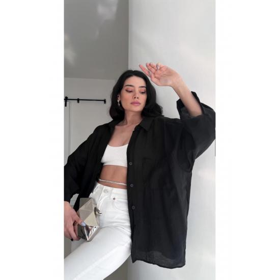 Cămașă de damă cu buzunar supradimensionat, cu umăr în jos