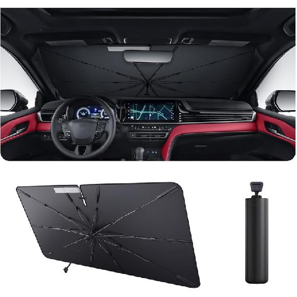 2025 Upgrade Car Windshield Sun Shade Windshield Sunshade Umbrella [Star Fabric] Protect Car from Sun Rays&Heat Damage Keeps Vehicle Cool, Spring