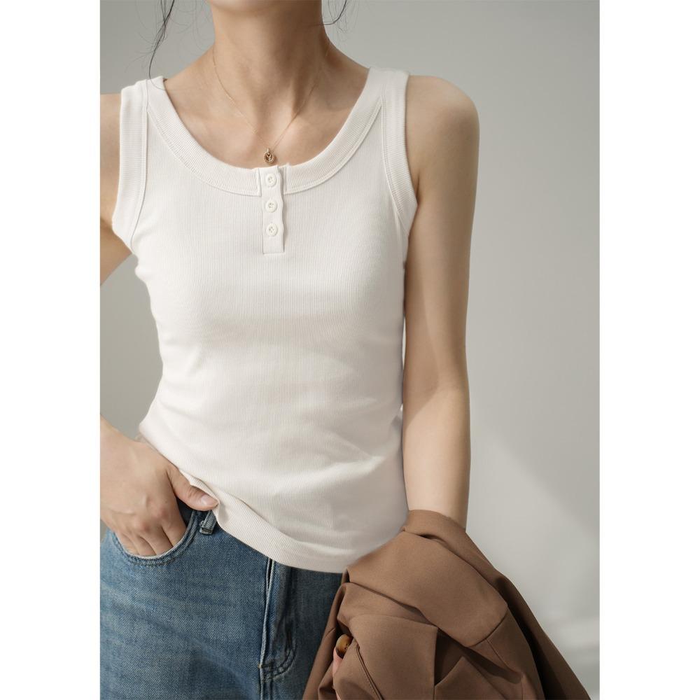 Women's Cover Side Breasts Anti-glare Inner Wear Outside Button Cotton Tank Top