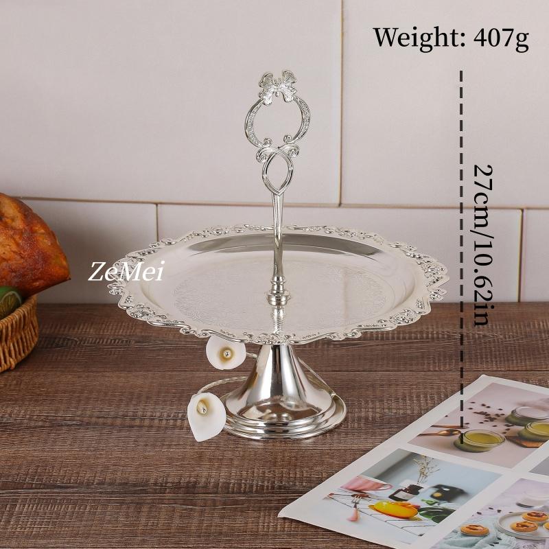 European-Style Double-Layer Cake Plate Display Rack ,Carved Flower Shape Metal Fruit Tray,Home Dessert Plate Wedding Decoration