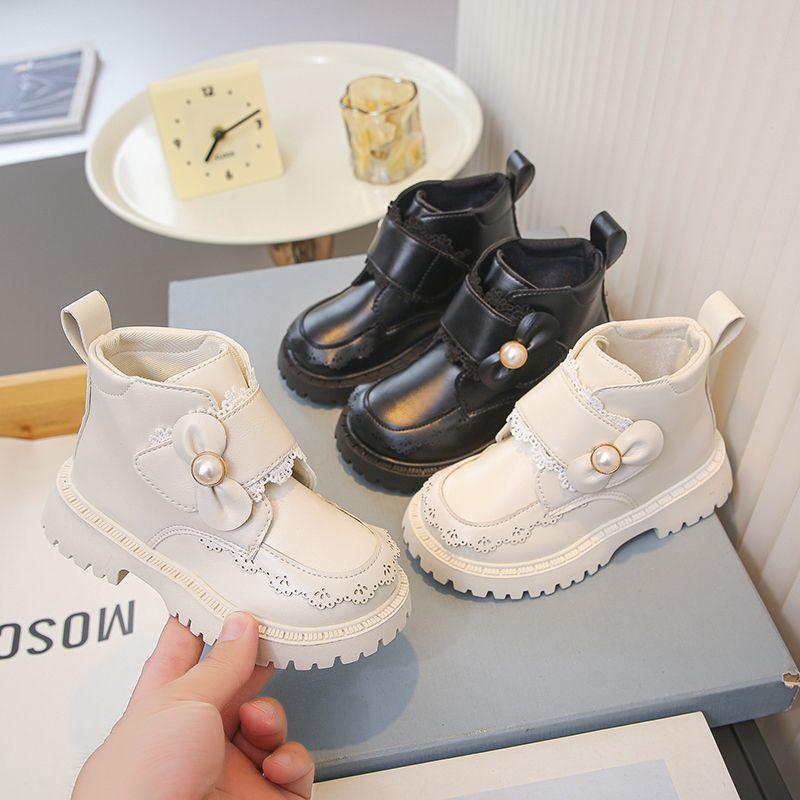 Children's Fashionable Ankle Boots for Autumn and Winter, Sweet Fleece Soft-soled Leather Boots for Girls