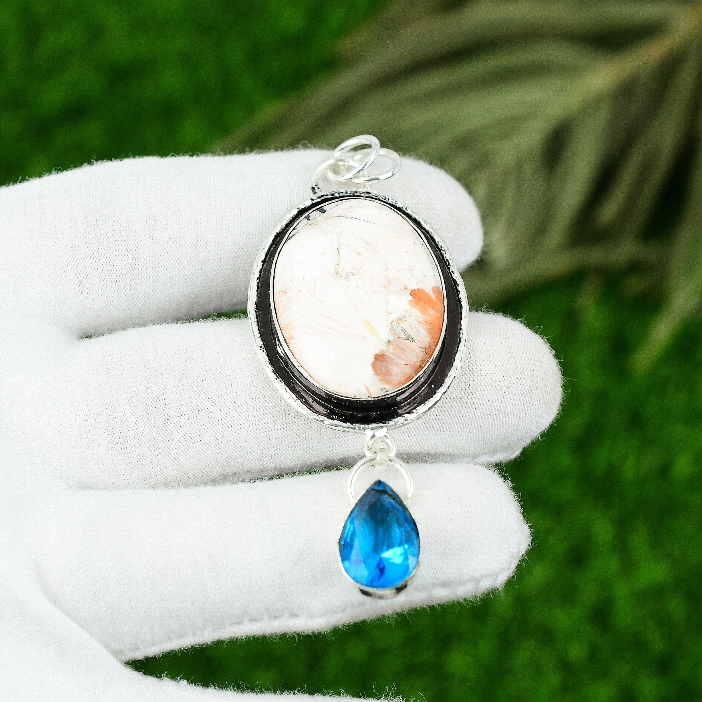 

Подарок для нее Подвеска из ювелирного серебра 925 пробы с натуральным сколецитом