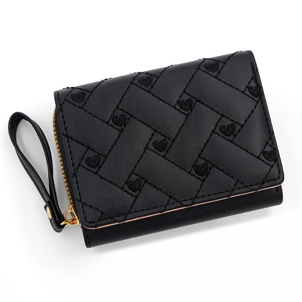 

Large Capacity Love Embroidered Wallet Zips Multi Card Wallet Portability Triple Fold Bag Women
