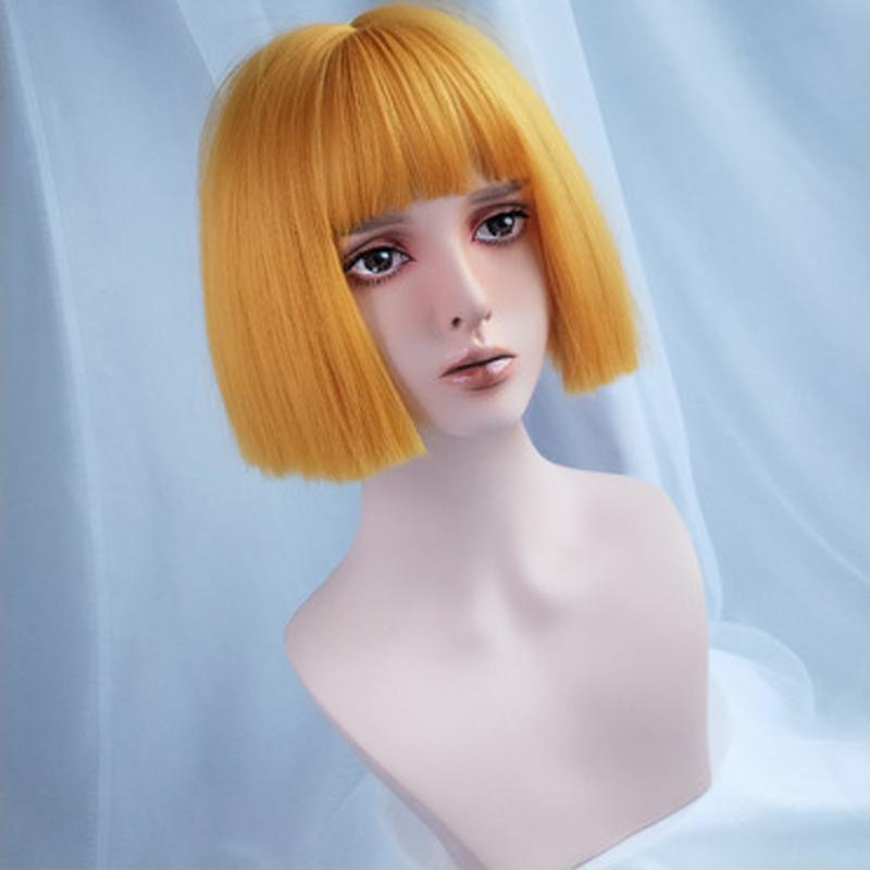 

6 цветов короткий парик прямые зеленые синтетические парики с челкой для женщин короткий парик боб термостойкие прическа бобо повседневные аниме косплей парики жёлтый