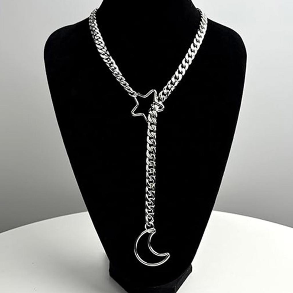 Elegant Star Moon O Rings Choker Necklace for Women Adjustable Cuban Lariat Y Necklace Jewelry Statement Pieces