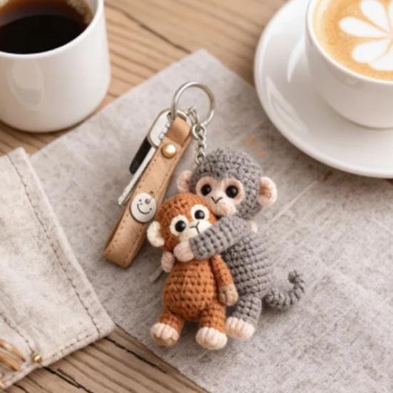 1/2Pcs Crochet Punch Monkey Printed Keychain 3D Charm Functional Keychain Bag Keys Desk Decoration Monkey-themed Accessory