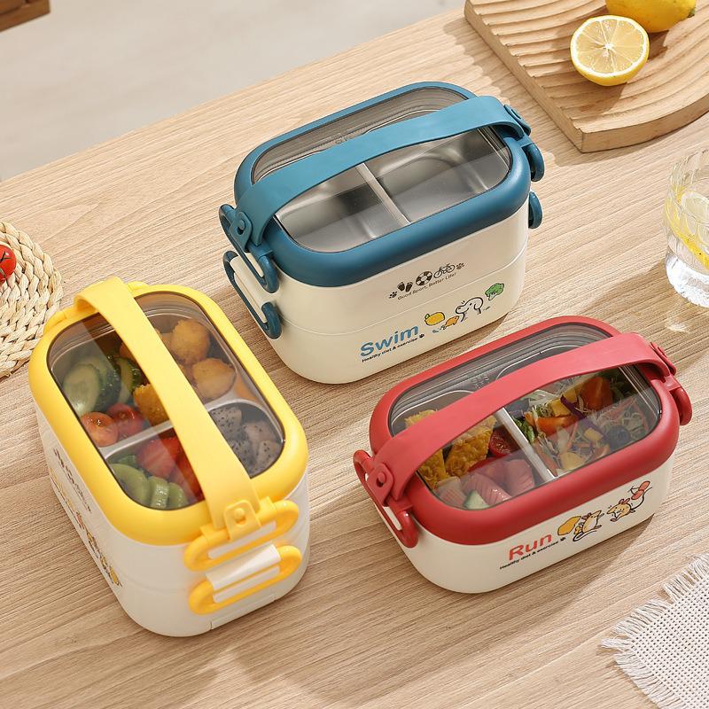Doppellagige isolierte Lunchbox für Damen: Kompakter Edelstahl-Mahlzeitbehälter zum Abnehmen, ideal für Studenten & Berufstätige