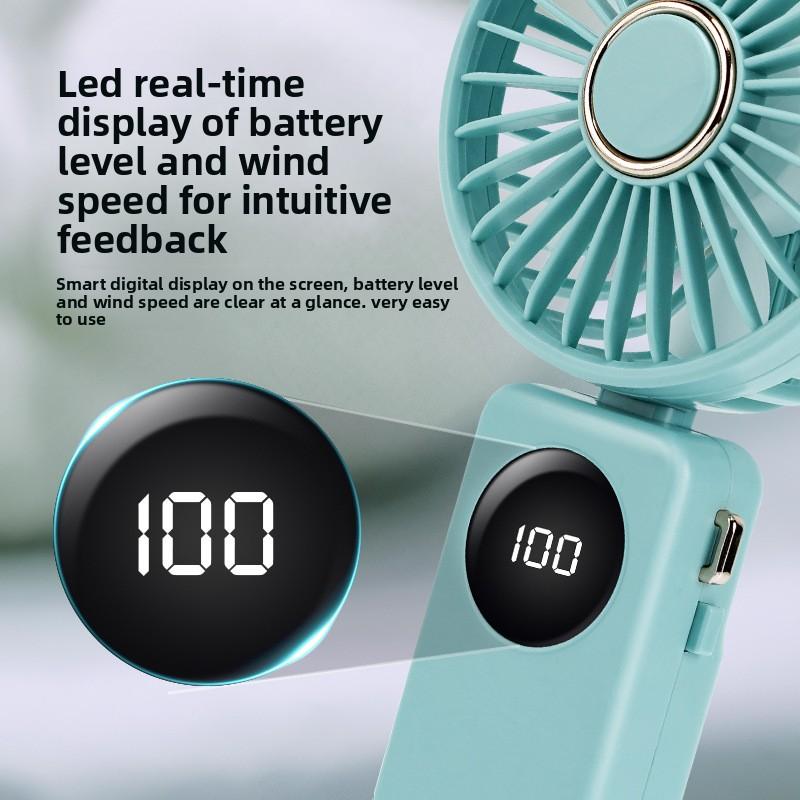 Smart Digital Display Small Fan, Earth Color Card, Portable Handheld Small Fan, 5-speed Strong Wind, Neck-mounted Small Fan