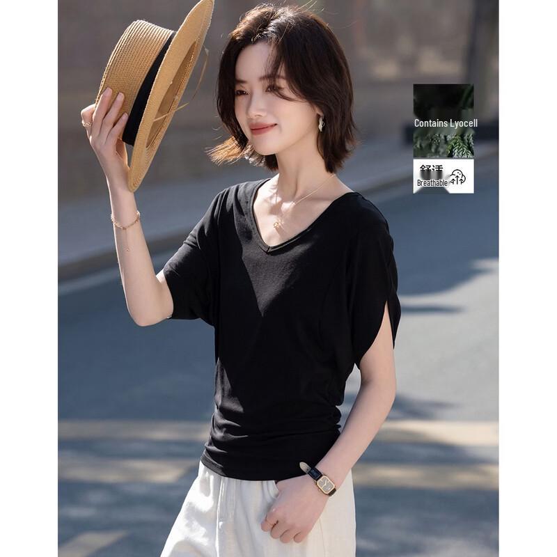 Women s Lyocell Blend V-Neck Batwing Sleeve T-Shirt M