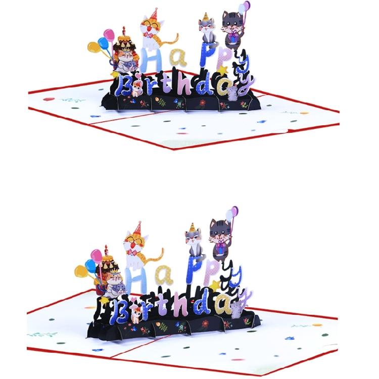 Creative 3D Birthday Card Beautiful 3D Cats Decorated Birthday Card Colorful Print Birthday Greeting Card