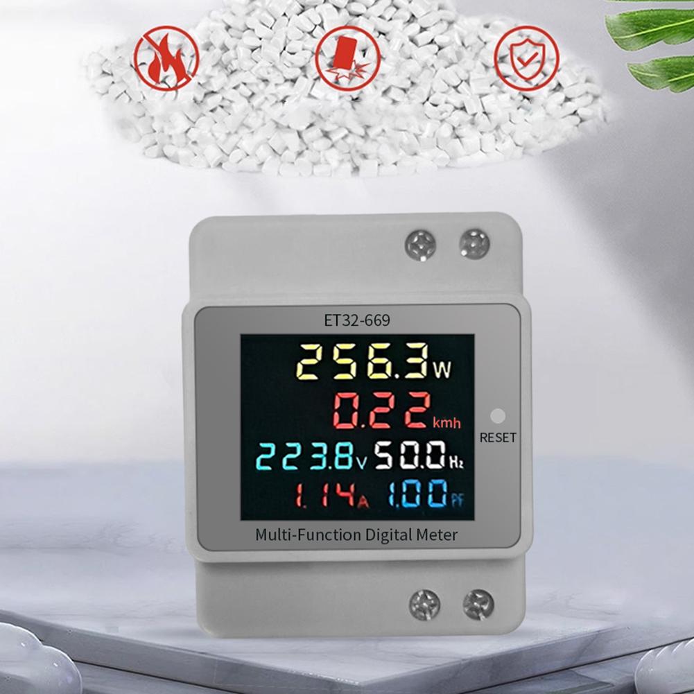 6IN1 DIN-Rail AC Volt Monitor Voltage Current Power Factor Meter LCD Display Guide Rail Power Tester Single Phase 100A 110V 220V