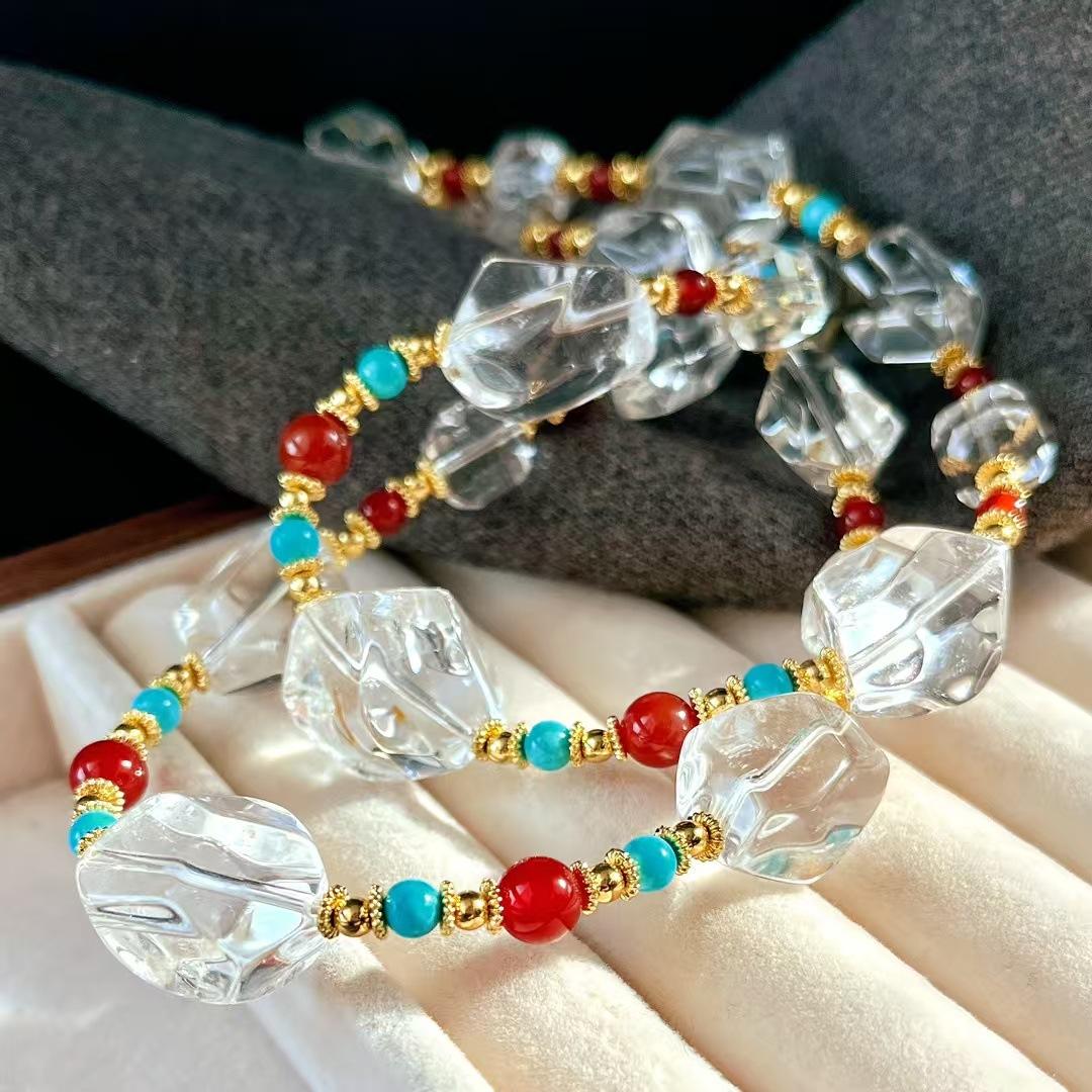 Vintage High Quality Natural White Crystal Chalcedony Necklace Collarbone Chain