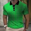 Men's 3D Plaid Print Casual Loose Short Sleeve Polo Shirt