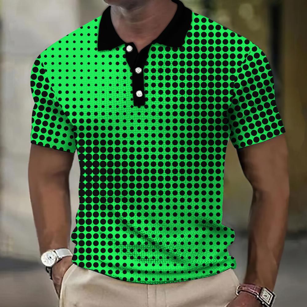 Men's 3D Plaid Print Casual Loose Short Sleeve Polo Shirt