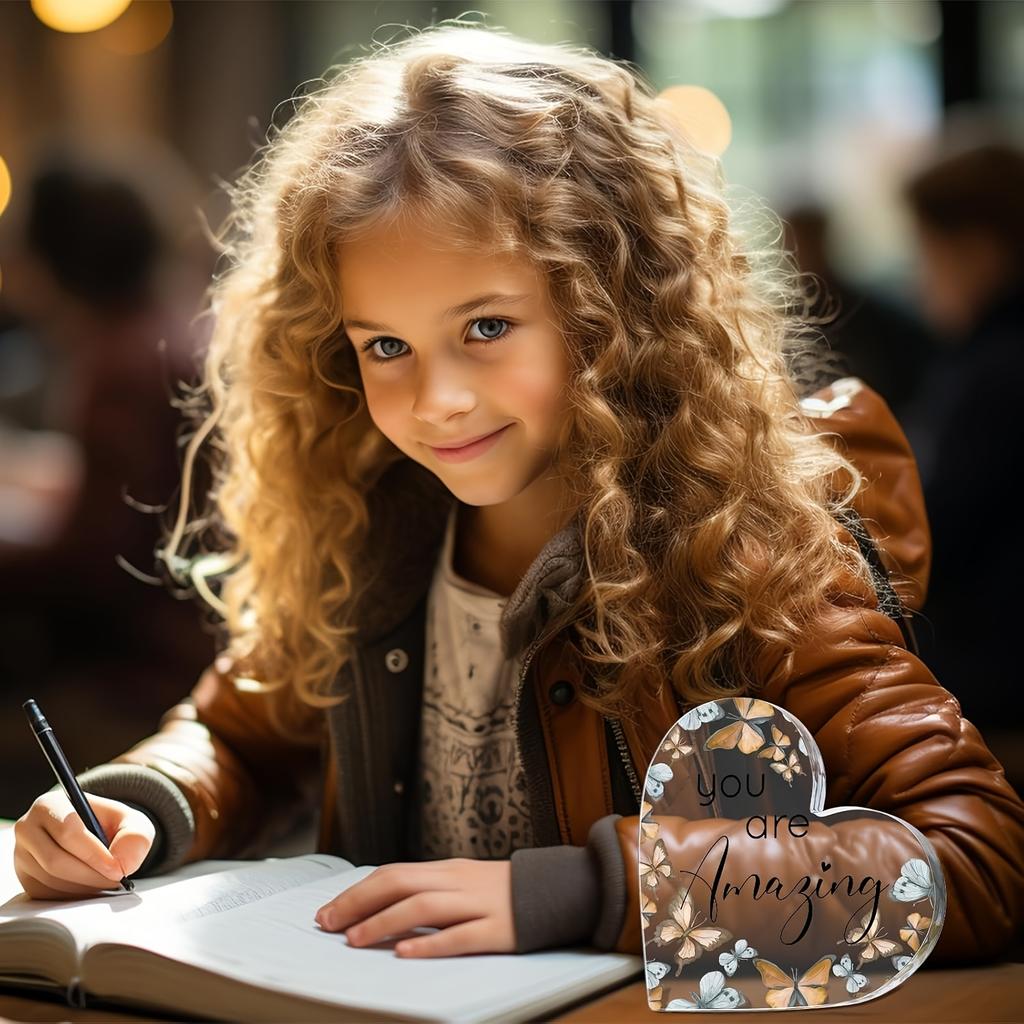  Vintage Acrylic Sign, Inspirational Butterfly Gift You Are Loved Decor Acrylic Heart Shaped Keepsake with Rustic Butterflies 