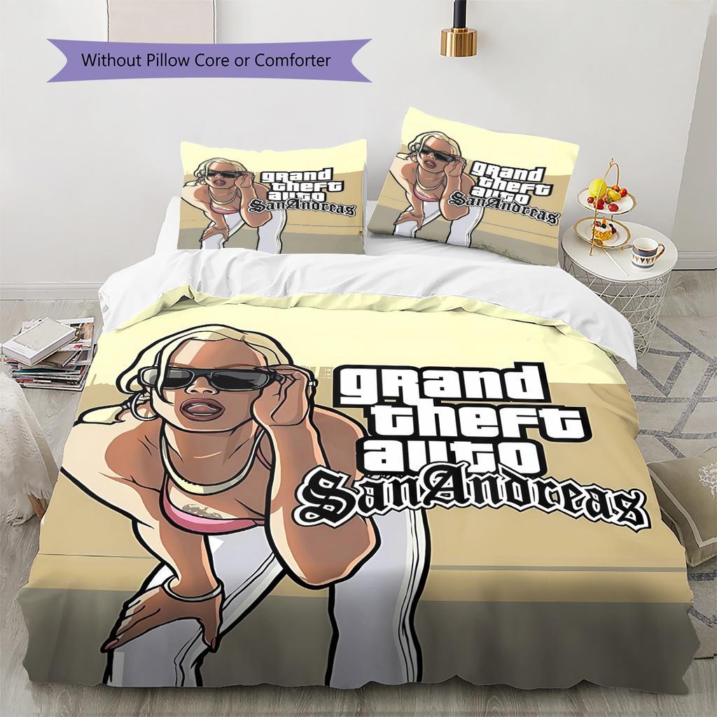 Grand Theft Auto Pattern Bedding,Quilt Set Quilt Cover Pillowcase Home Birthday Gift (1 * duvet cover + 2 * pillowcase, without core)