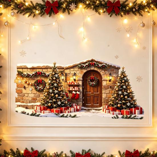 Snow Scene Sticker Christmas House Wall Sticker, Removable Self-Adhesive Decoration Decal Decal, PVC Waterproof Decorative for Holiday Window Stickers