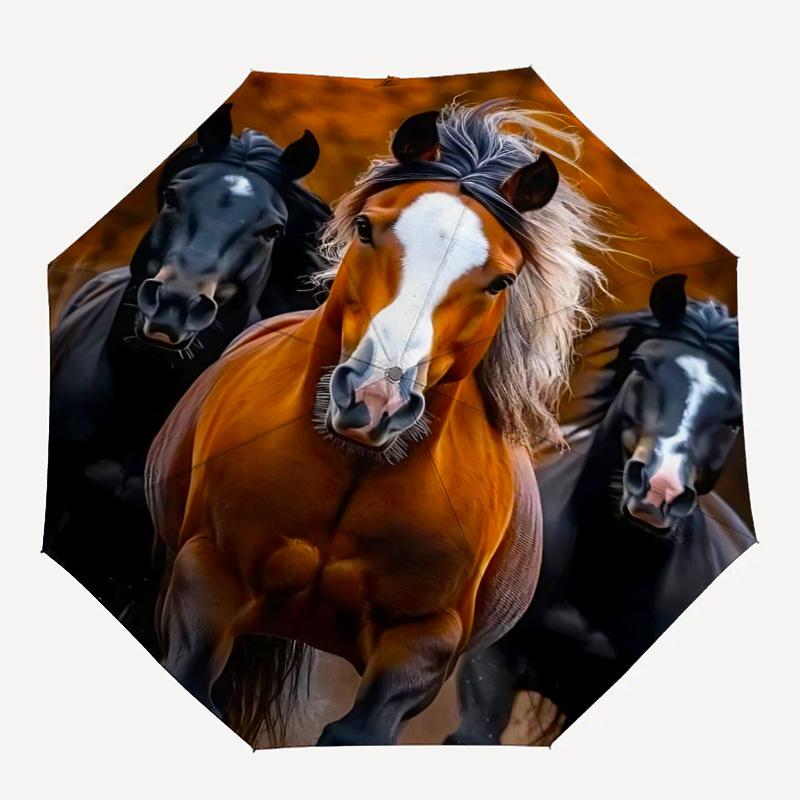 1pc Horses, Equine Automatic Open/Close Umbrella 8-Rib Strong Frame, Portable Travel Umbrella for Women & Men, Birthday Gift Parties, Everyday Use