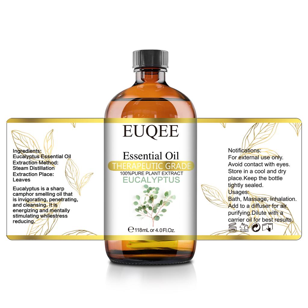 Huile essentielle d'eucalyptus EUQEE 118 ml 100 % naturelle pour thérapie végétale, diffuseur d'aromathérapie, humidificateur, santé, respiration, stérilisation, huile de massage