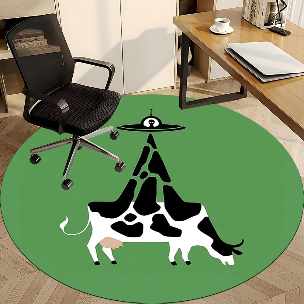 1 Stück Kuh UFO Büro Runder Teppich, Indoor-Matte Geeignet Für Büro, Unter Bürostühlen Schlafzimmer Wohnzimmer Heimdekoration, Zimmerdeko D060