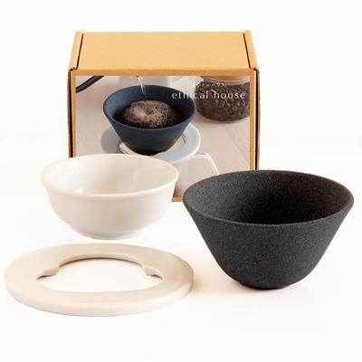 Hasami Ware Neue Keramik-Kaffeefilter & Dripper | Ohne Papierfilter | Schwarz | Geschenkset von EthicalHouse (Vollständiger Satz)