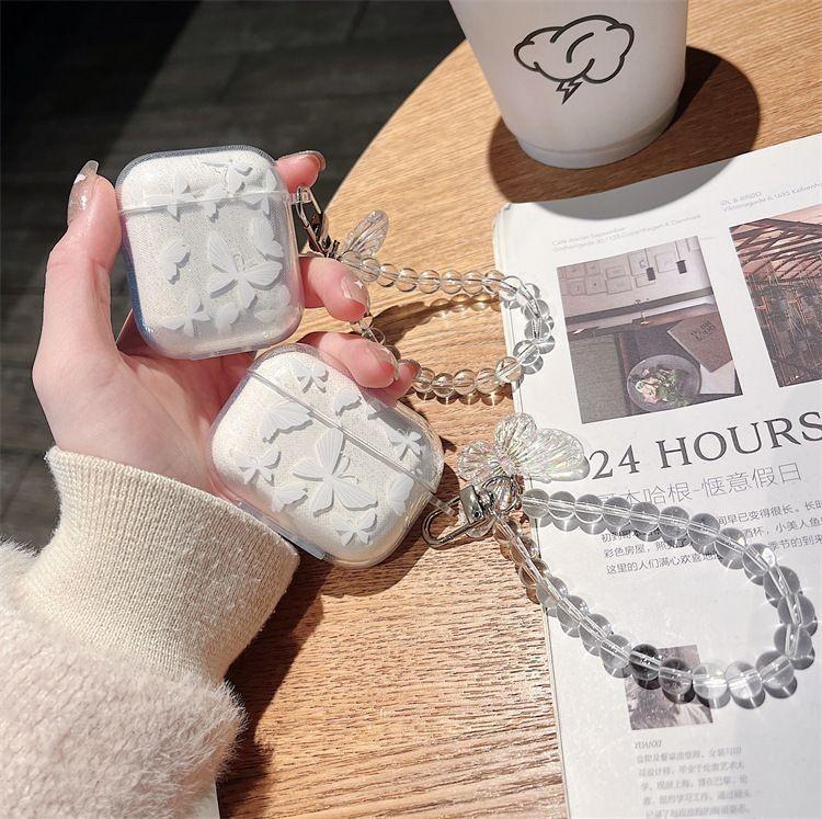 Glitter butterfly for Apple AirPods 1 Bluetooth headset case ins wind bear chain 1111 generation protective case