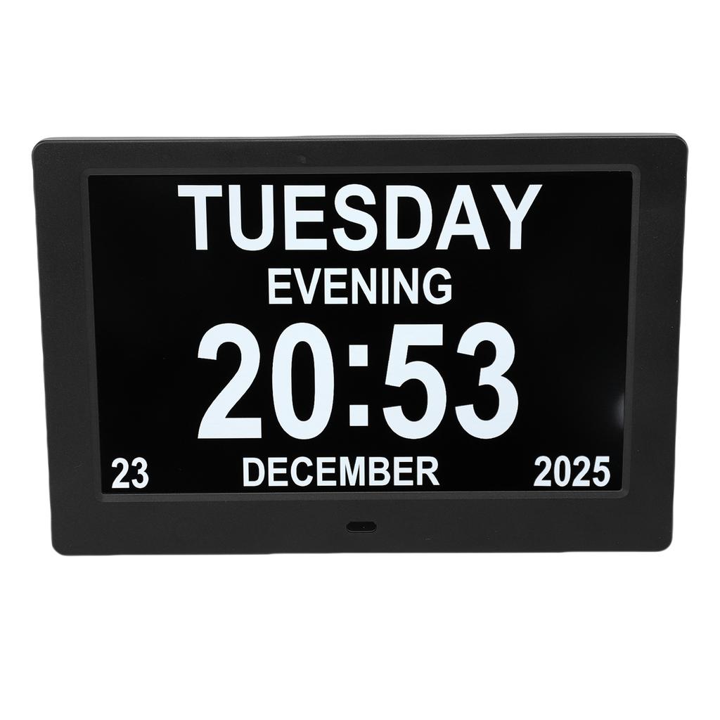 Digital Calendar Clock 8in Large Display Date Time with Reminders Day Night Dimmable Key Remote Control Desk Wall