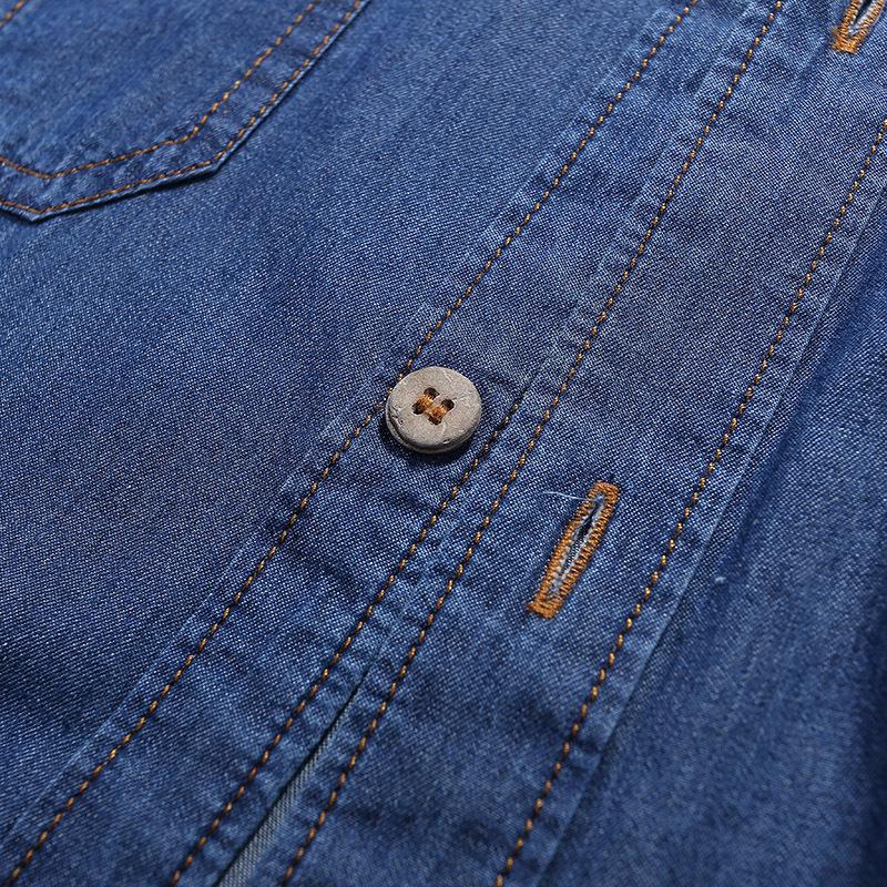Camicia di Jeans Estiva Sottile da Uomo Camicia da Lavoro in Cotone a Maniche Corte da Uomo