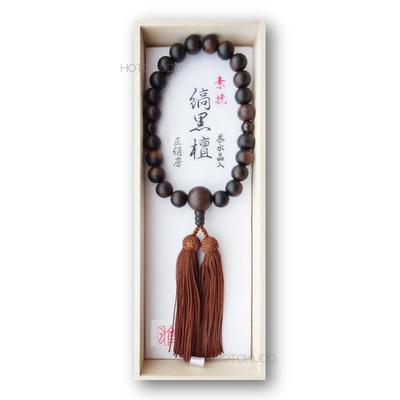 Men's Buddhist Prayer Beads, Informal, One-Handed, 22 Beads, Plain Ebony, Niten, Brown Quartz, Silk Tassel, Paulownia Wood Box