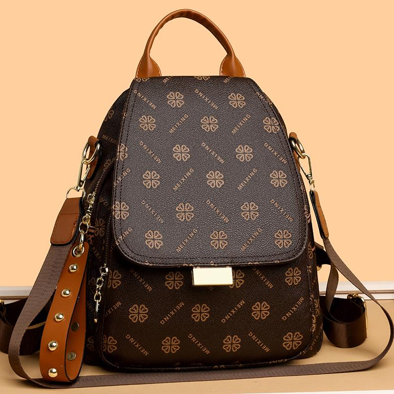 Multi-Function Backpack Women's Large Capacity Schoolbag Print Shoulder Crossbody Bag Travel Backpack