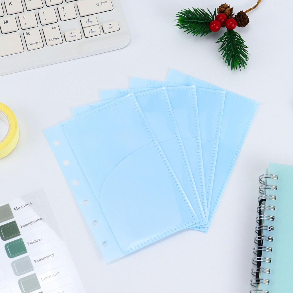 A7 5Pcs Binder Pockets Binder Zipper Folders for 6Ring Notebook Divider Page Waterproof PVC Leaf Document Filing Bag