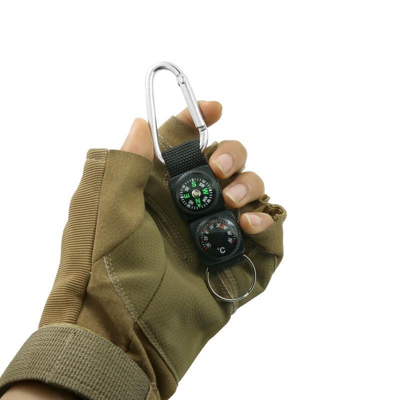 Multifunctional Compass Mountaineering Buckle with Thermometer Lanyard Compass Keychain
