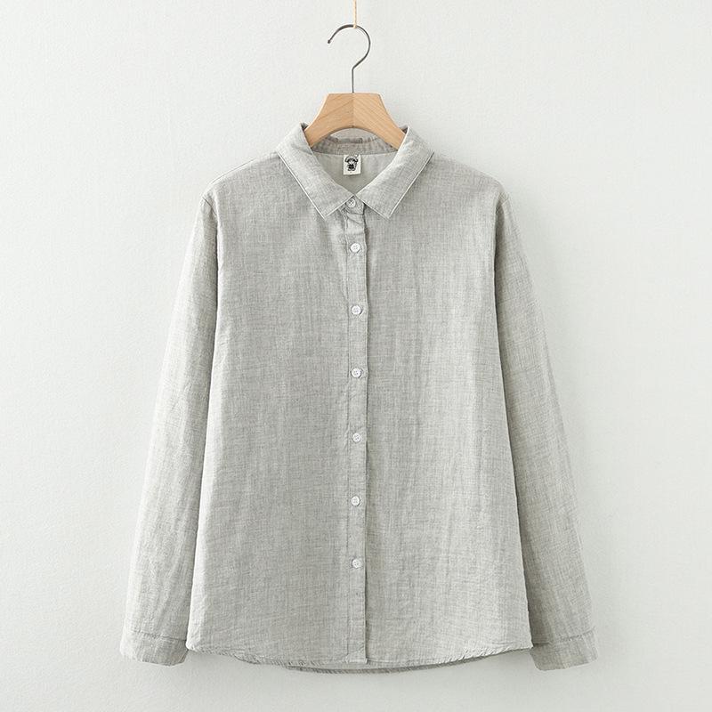 Pure Cotton Pointed Collar Long Sleeve Double Gauze Women's Shirt - Versatile Spring/Autumn Style
