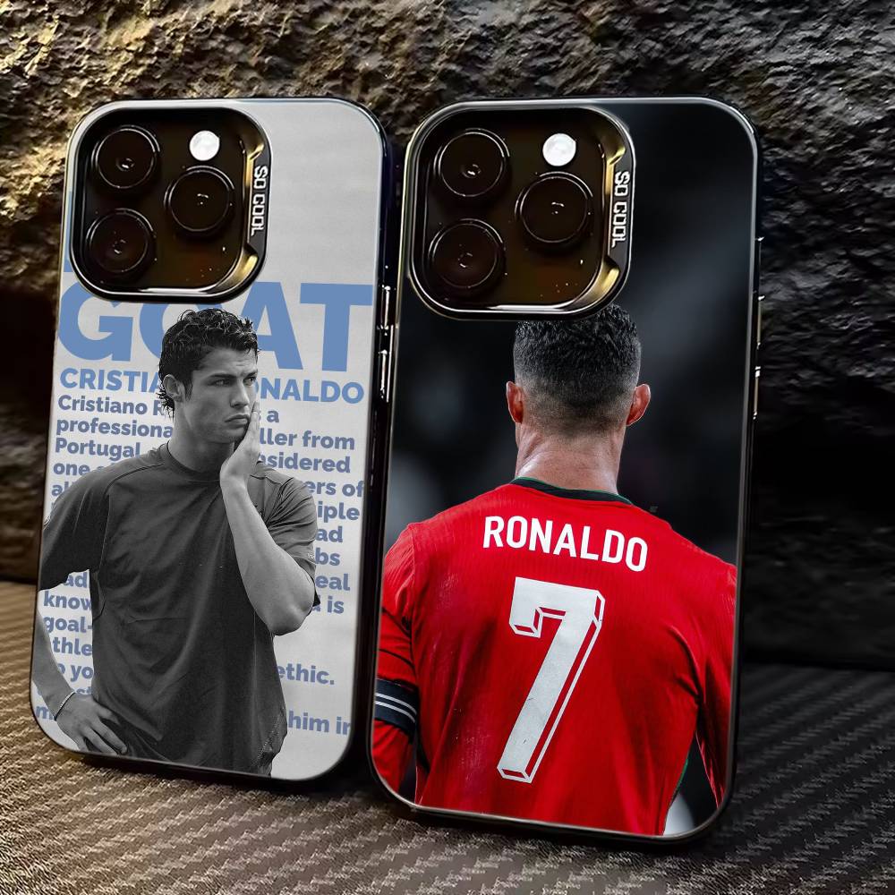 F-Famous Football Players C-CR7 Phone Case For iPhone 17,16,15,14,13,12,11 Plus,Pro Max,XS,Colorful Silver Black Cover